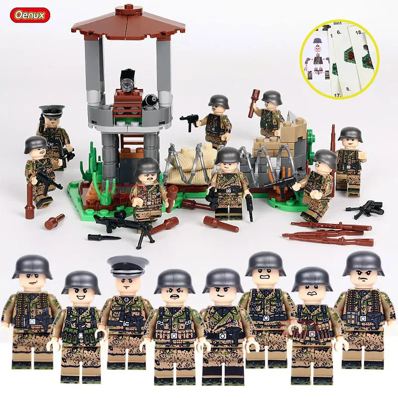 German Army 8 Oenux, серия WW2, мини военные фигурки, строительные блоки, 2 мировая война, США, советская британская армия, военные легоинги, кирпичные игрушки - Цвет: German Army 8