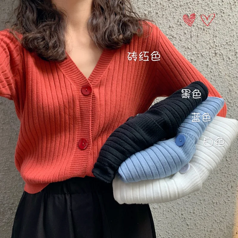 

Autumn winter women Sexy CROP TOP V neck Button Up cardigan korean sweater Femme jersey Knitted short sweaters clothes