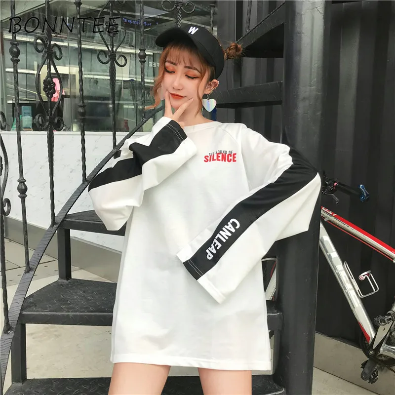 Женские толстовки с круглым вырезом и принтом букв свободные тонкие в стиле