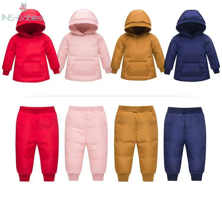 Children Winter Warm Hat Down Jacket Boys Girls 2020 New Thickening Jacket+pants Snowsuit 2 Piece Set Girl Fashion Outwear Suit | Детская