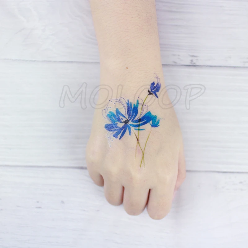 Тату-наклейка Временные чернила синий красный паук змея Лилия маленький цветок