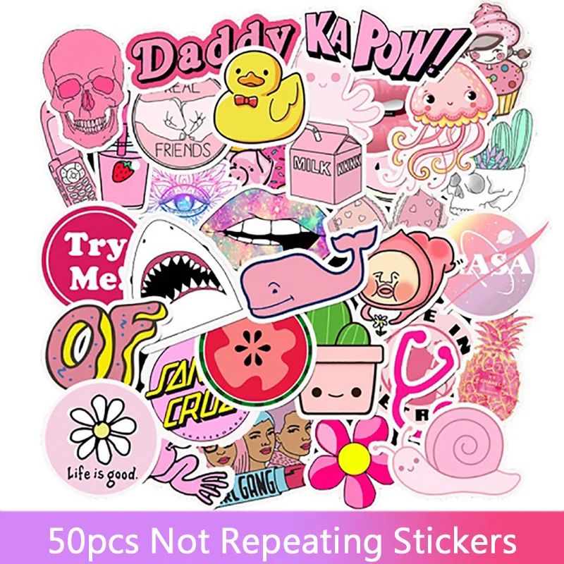

50Pcs/Set Cute Pink Fresh Graffiti Stickers Suitcase Motorcycle Laptop Waterproof Stickers for Girl Gift Toys