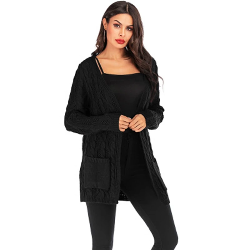 Женский вязаный кардиган оверсайз элегантный длинный свитер с длинным рукавом