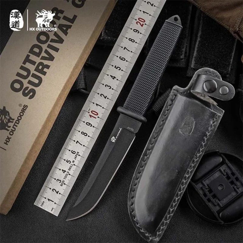 

Тактический нож Hando 7CR17, стальной японский охотничий Клинок с фиксированным прямым клинком, с резиновой пластиковой ручкой, черный