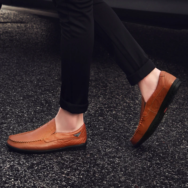 Мокасины мужские из натуральной кожи кроссовки без застежки дышащие