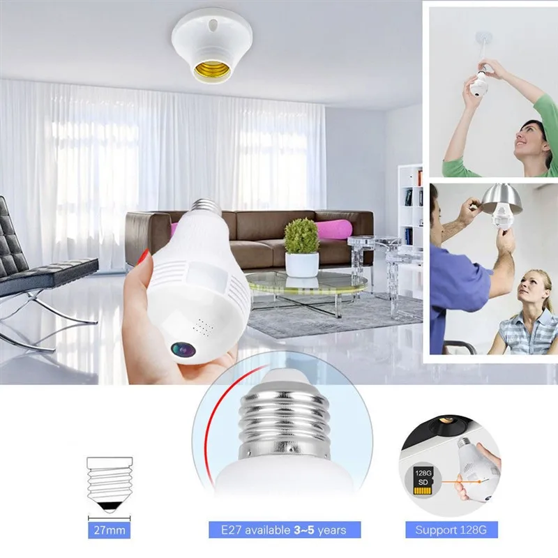 Moresave 360 градусов светодиодный свет 960P беспроводной панорамный дом безопасности WiFi CCTV рыбий глаз лампа ip-камера в форме лампы двухстороннее аудио
