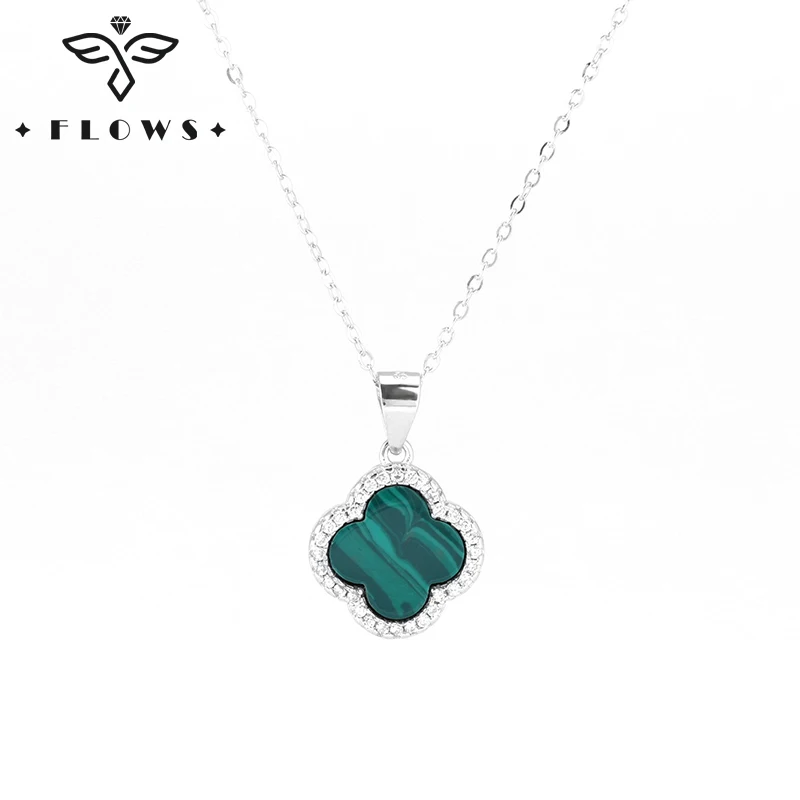 

S925 Sterling Silver Four-Leaf Clover Agate zircon Pendant Long Chain Necklace For Women Fashion Jewelry цепочка на шею женская