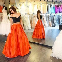 two pieces prom dresses black and orange floor length sweetheart evening dresses fashion new backless celebrity formal prom gown