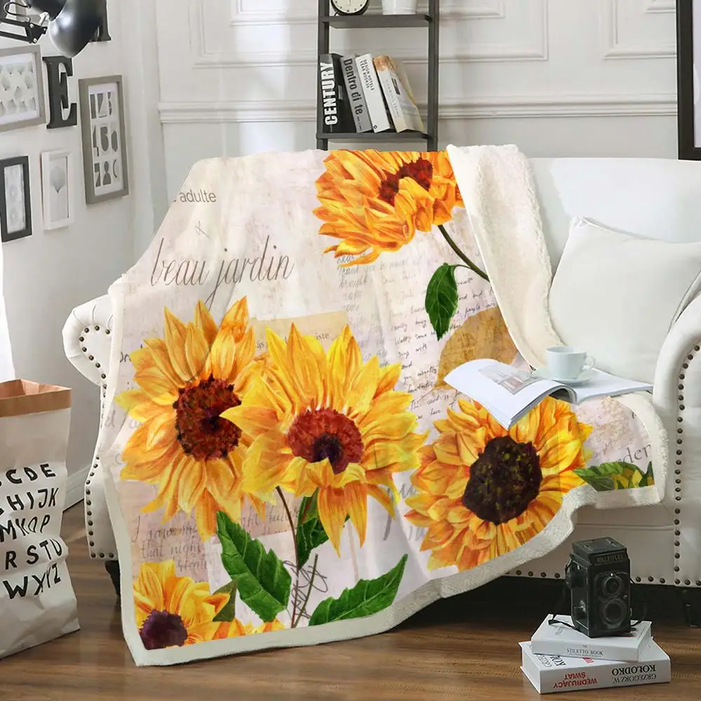 Одеяло в стиле ретро с подсолнухами винтажное плюшевое покрывало цветочным