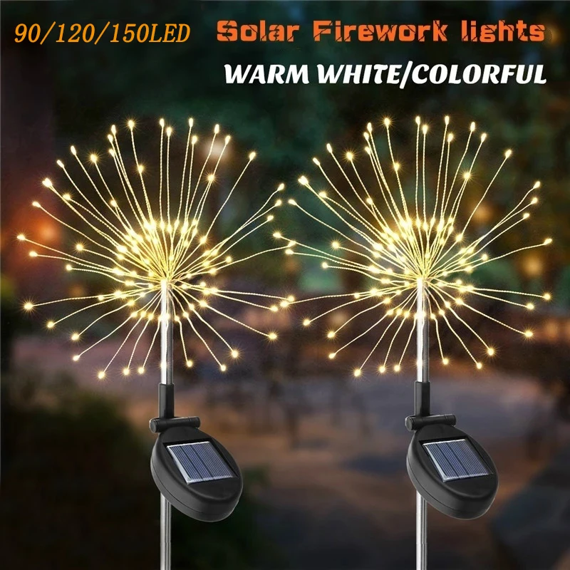 

90/120/150LED Solar Fireworks Lights Waterproof Dandelion Solar Outdoor Fairy Light For Garden Lawn Landscape Holiday Light