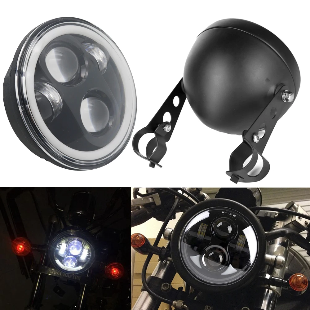 Для Sportster Iron 883 Dyna Street Bob FXDB 5 3 / 4 75 дюймов проектор светодиодный DRL Halo фара| |