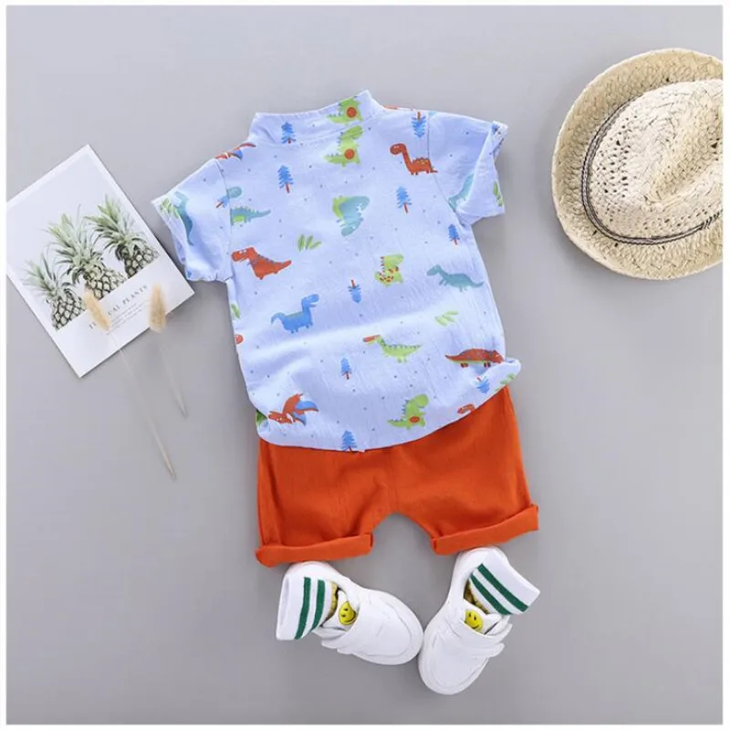 Новинка наряды одежда для маленьких мальчиков летний комплект с принтом детская