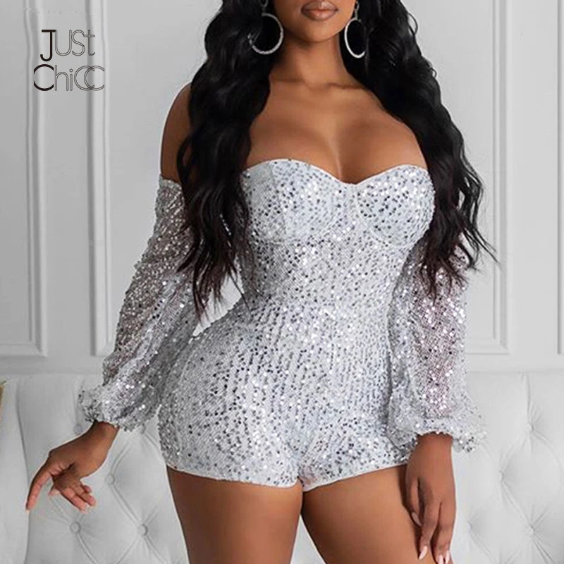 Женский комбинезон с блестками и открытыми плечами Летний без бретелек | Женская