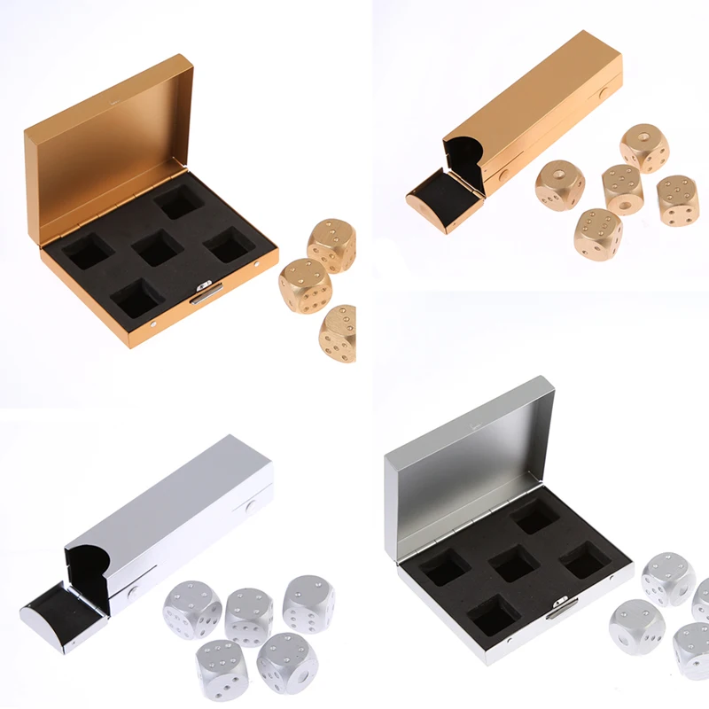 

5 PCS Golden Color Solid Dominoes Metal Dice Aluminium Alloy Poker Game Portable Dice Poker With Box Party High Quality