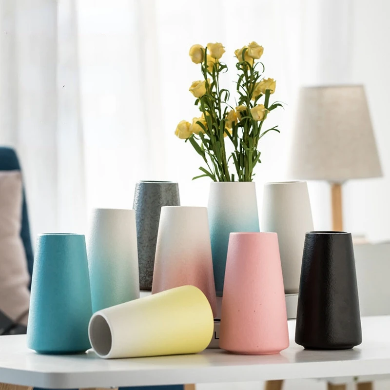 

European Retro Frosted Wide-mouth Ceramic Vase Decoration Home Hotel Restaurant Office Desk Decoration Flower Vase Nordic Vase