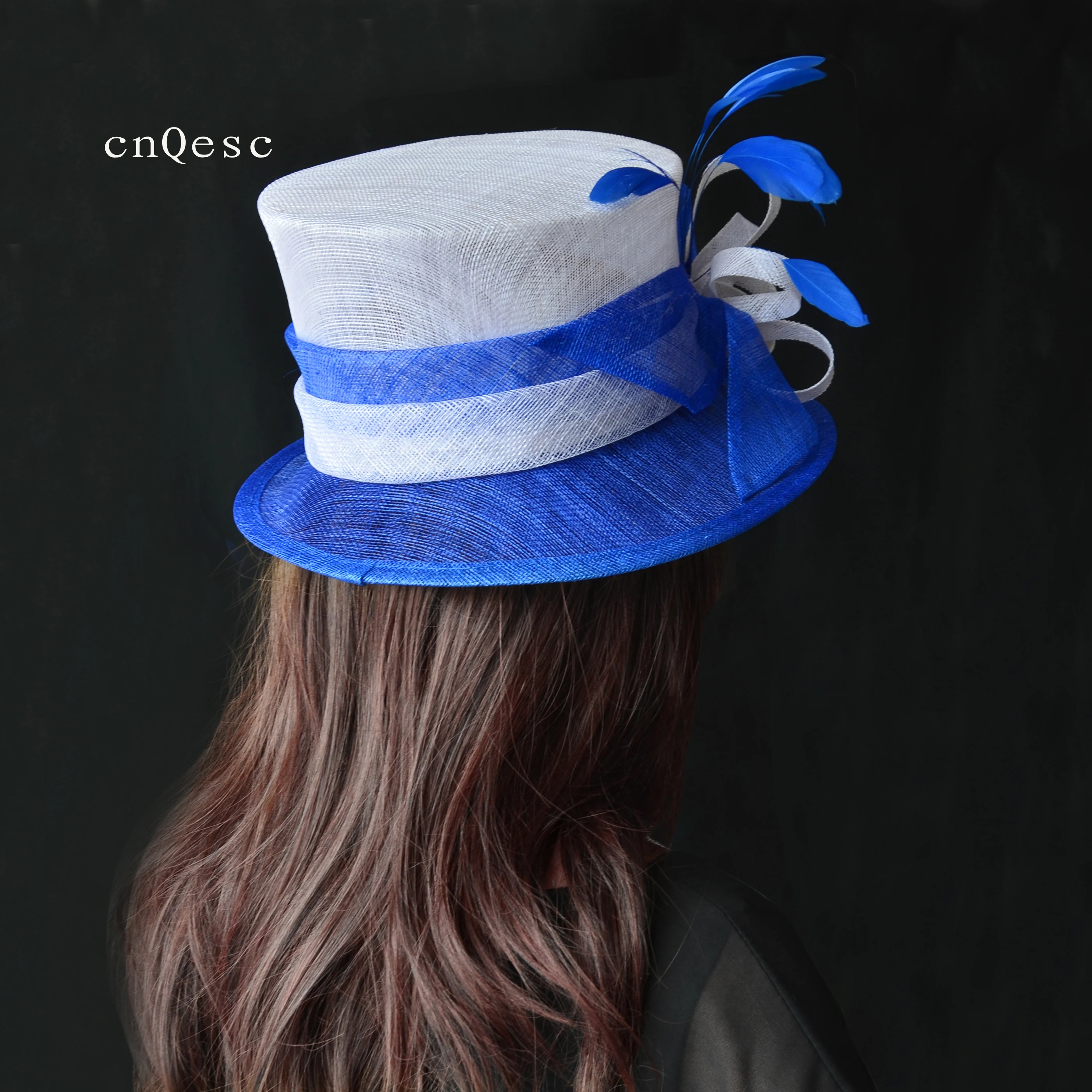 Королевский синий/белый небольшой поля Sinamay шляпа для свадьбы церкви.|hat yarn|hat brimhat