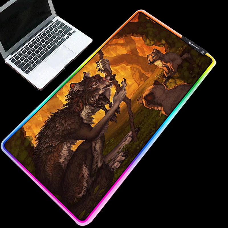 Mairuige Charge RGB Gaming Mouse Pad Cold Glow LED Color Lock Edge Wolf King Story Cartoon Anime Computer Keyboard Mat