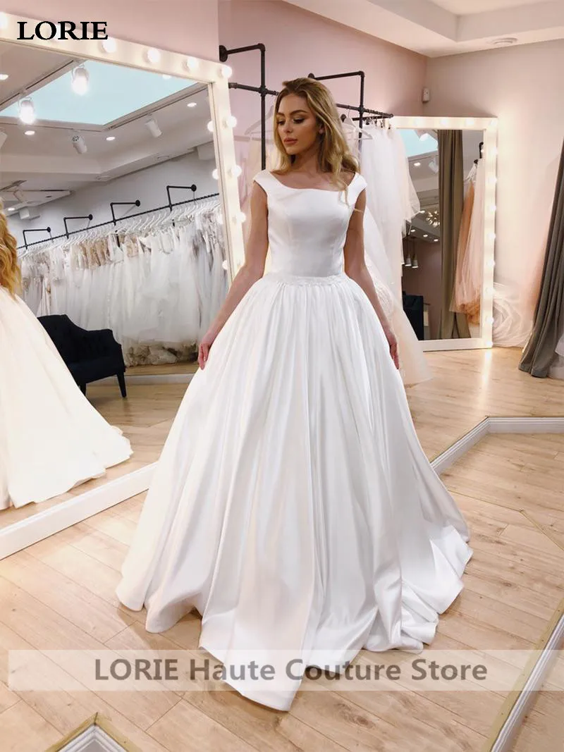 LORIE A Line Wedding Dress Satin Bride Sexy Open Back Vestido de novia Gowns | Свадьбы и торжества