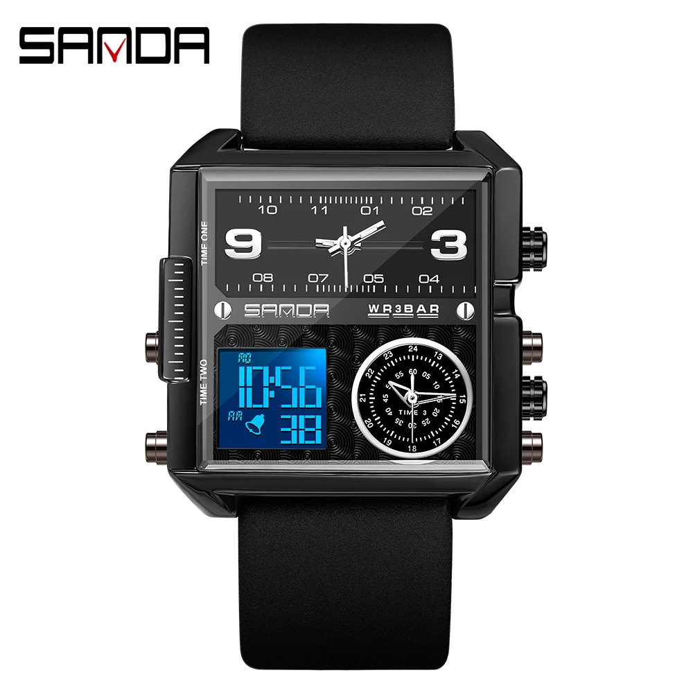 

Sanda Top Brand Men's Sports Watches 3 Time Zone Fashion Military Quartz Watch Led Waterproof Male Clock Relogio Masculino 6023