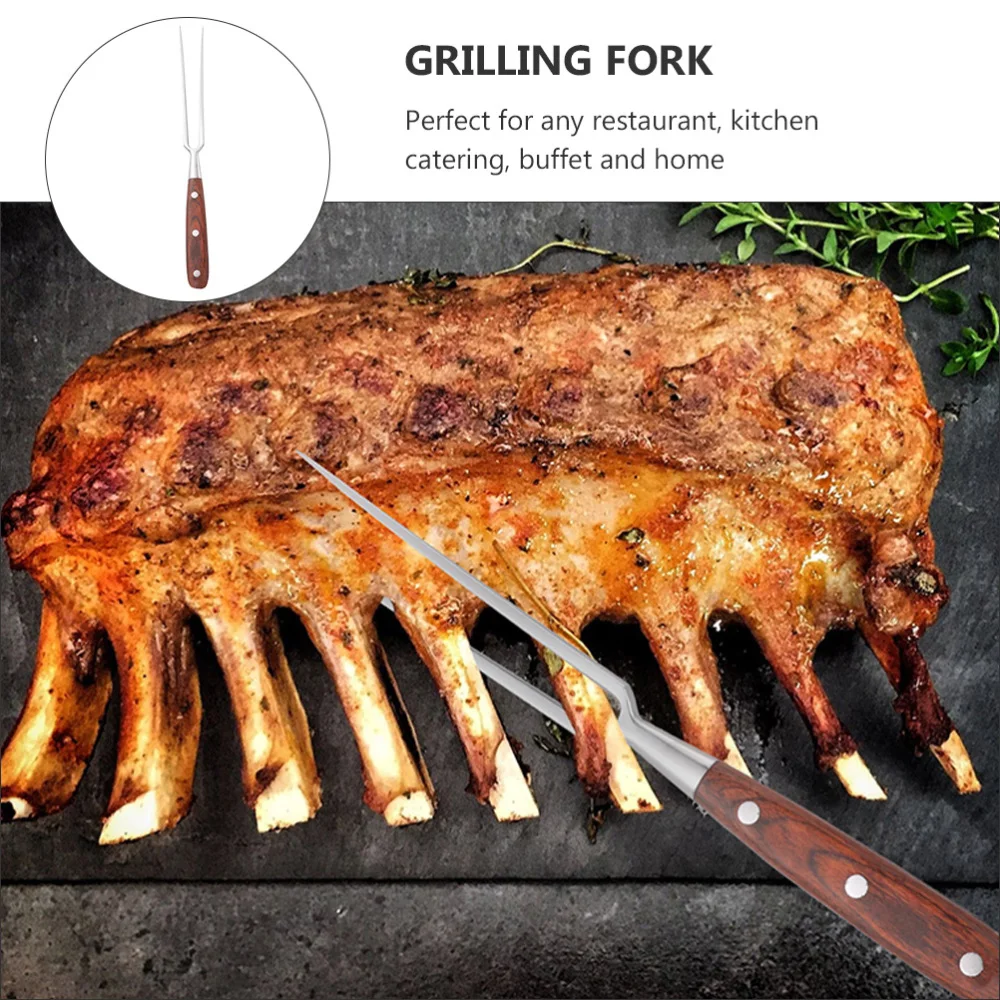 

1 Set 2Pcs Stainless Steel Outdoor BBQ Forks Wooden Handle Fork (Assorted Color)
