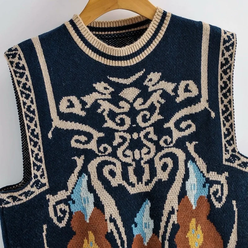 Винтажный вязаный жилет тотем в этническом стиле с геометрическим рисунком
