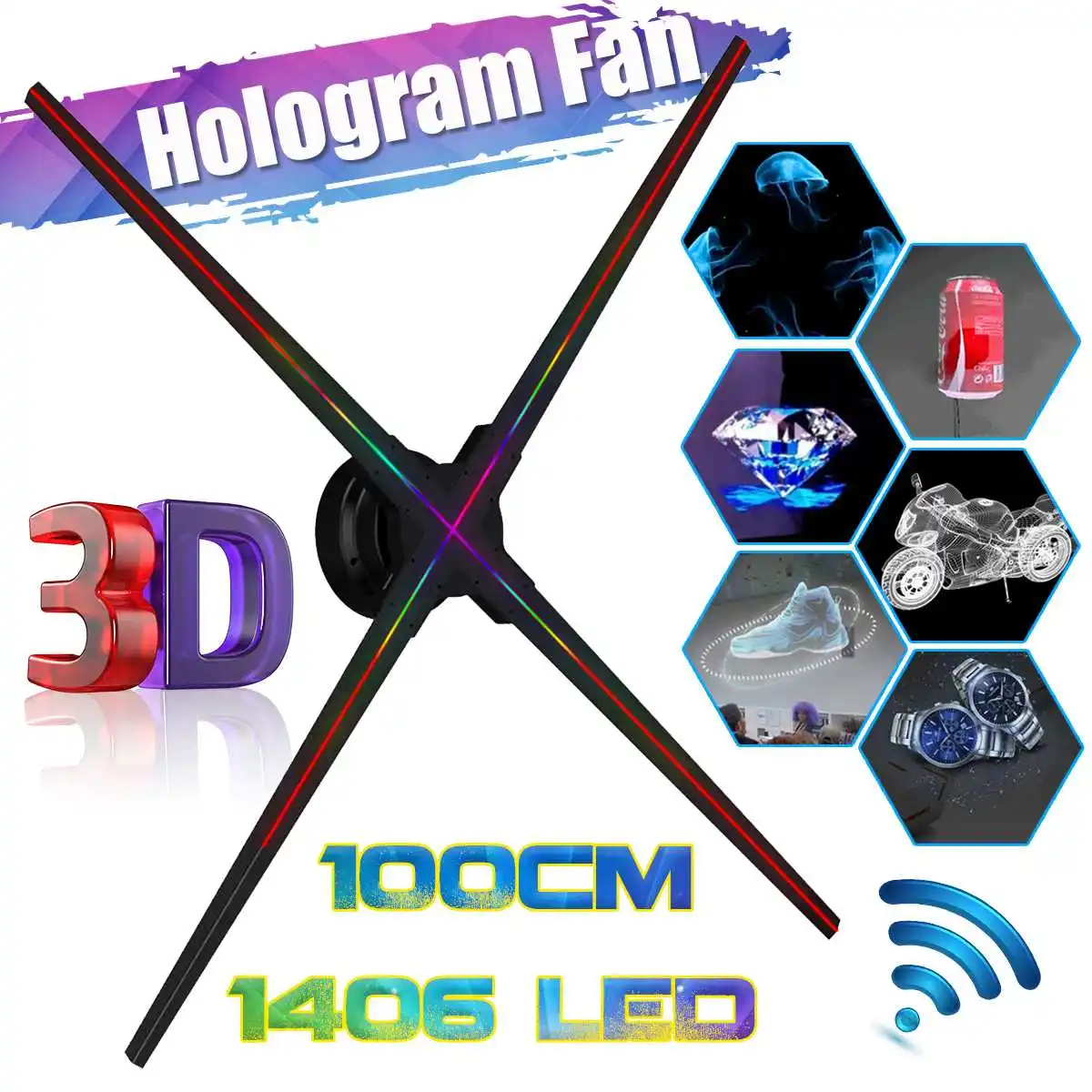 Wi Fi 100 см 3D Голограмма проектор вентилятор 1406 светодиодная лампа для