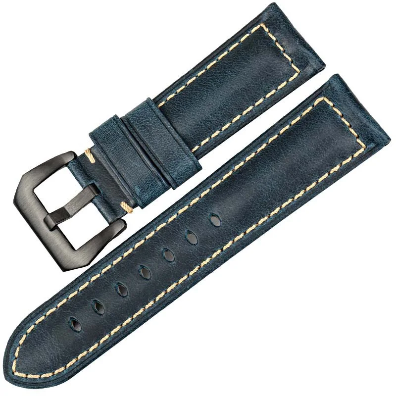 blue with black Ремешок для часов из натуральной кожи 22 мм 24 мм 26 мм модные синие аксессуары для часов Ремешок для часов Panerai - Цвет ремешка: blue with black