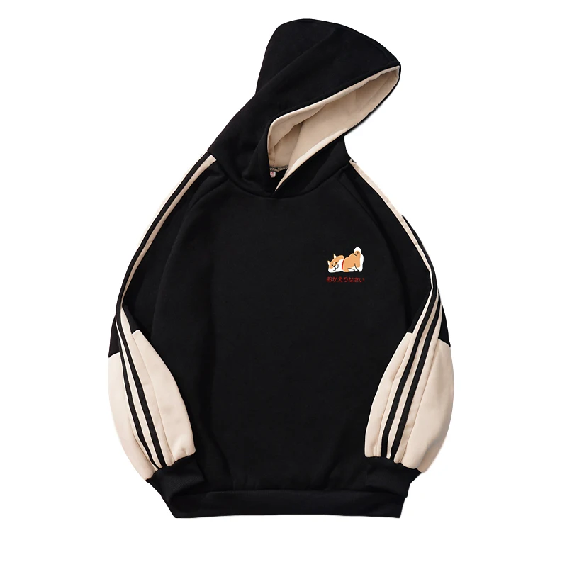 

Man Hoodies Casual Fleece Harajuku Kawaii Shiba Cartoon Print Sweatshirt Men Women Loose Spell Color Splicing Tracksuit Clothing