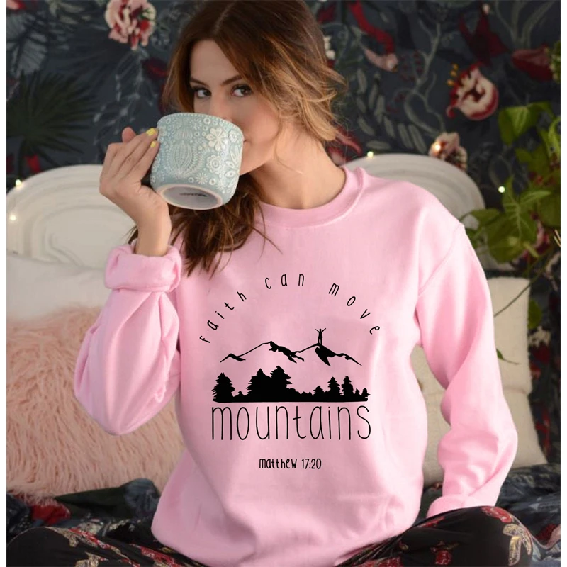 Faith Can Move Mountains Matthew 17:20 Sweatshirt Men Women Graphic Camping Adventure Hoodies Autumn Inspired Christian Pullover