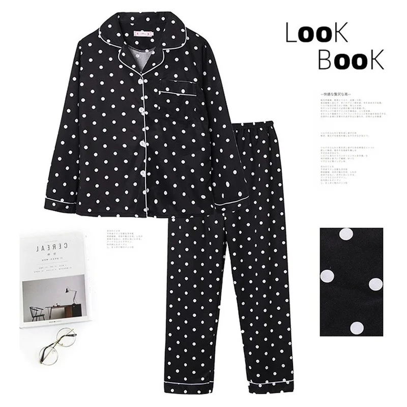 

Faux Silk Pajamas Set Spring Autumn Women Pyjamas Sleepwear Satin Silk Homewear Suit Long Sleeve Sexy Loungwear Polka Dot 2PCS