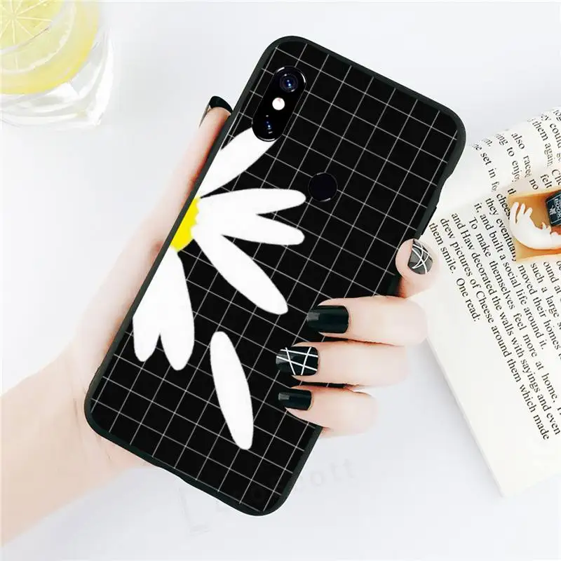 

Black and white Daisy checkerboard Phone Case black For Xiaomi Redmi mi note 7 8t 9 9t 9s 8 10 10t 11 pro lite K20 max 3