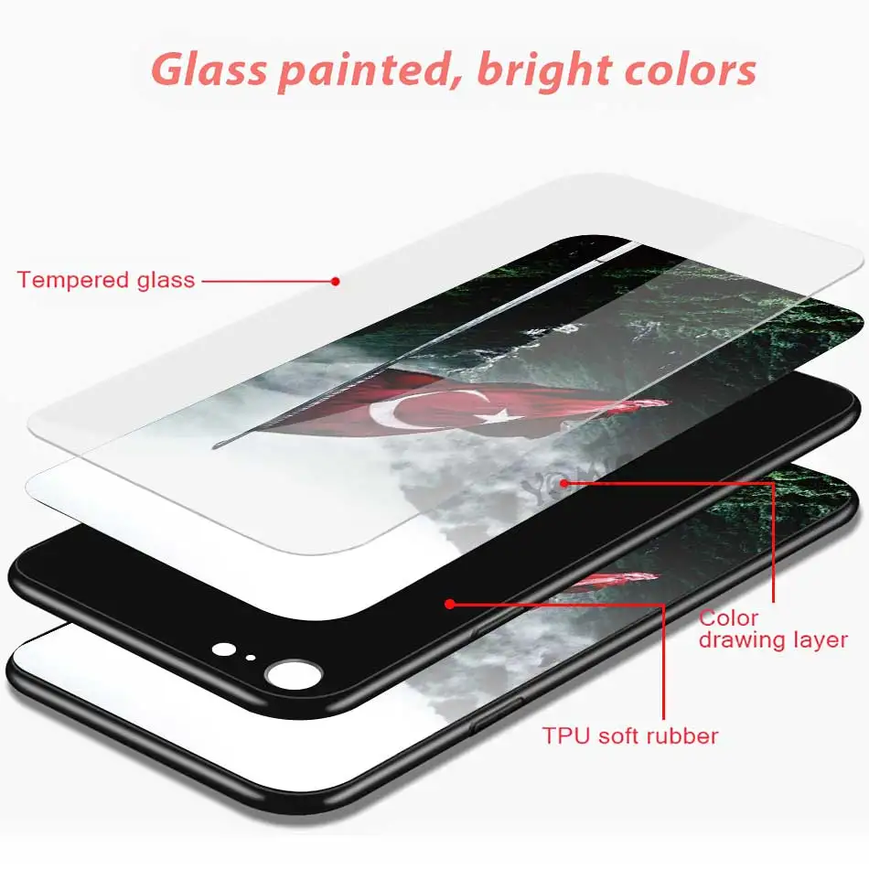

Republic Of Turkey Flag Tempered Glass Phone Case for iPhone 11 12 Pro XR X 7 8 XS Max 6 6S Plus SE 2020 Cover Shell Coque