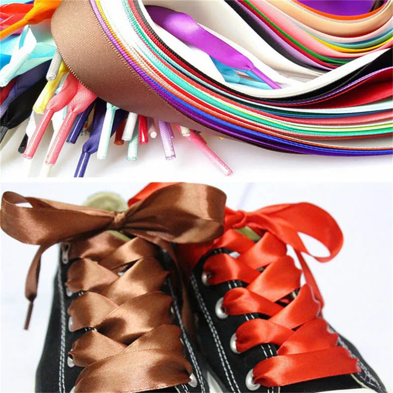 

1Pair 2 CM Width Silk Satin Shoelaces Ribbon Shoe Laces Boots Women Sneakers ShoeLace 19 Colors Length 120CM