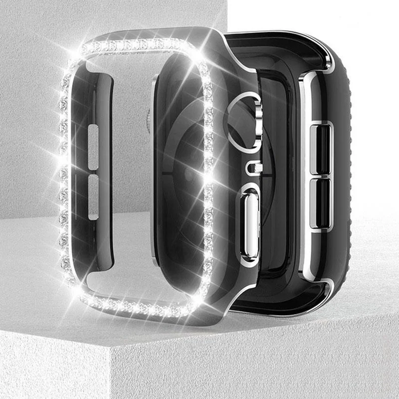 

Translucent plastic box with shiny PC zircon frame, suitable for Apple Watch Series 6 SE 5 4 3 2, 44mm, 42mm, 40mm 38mm watches