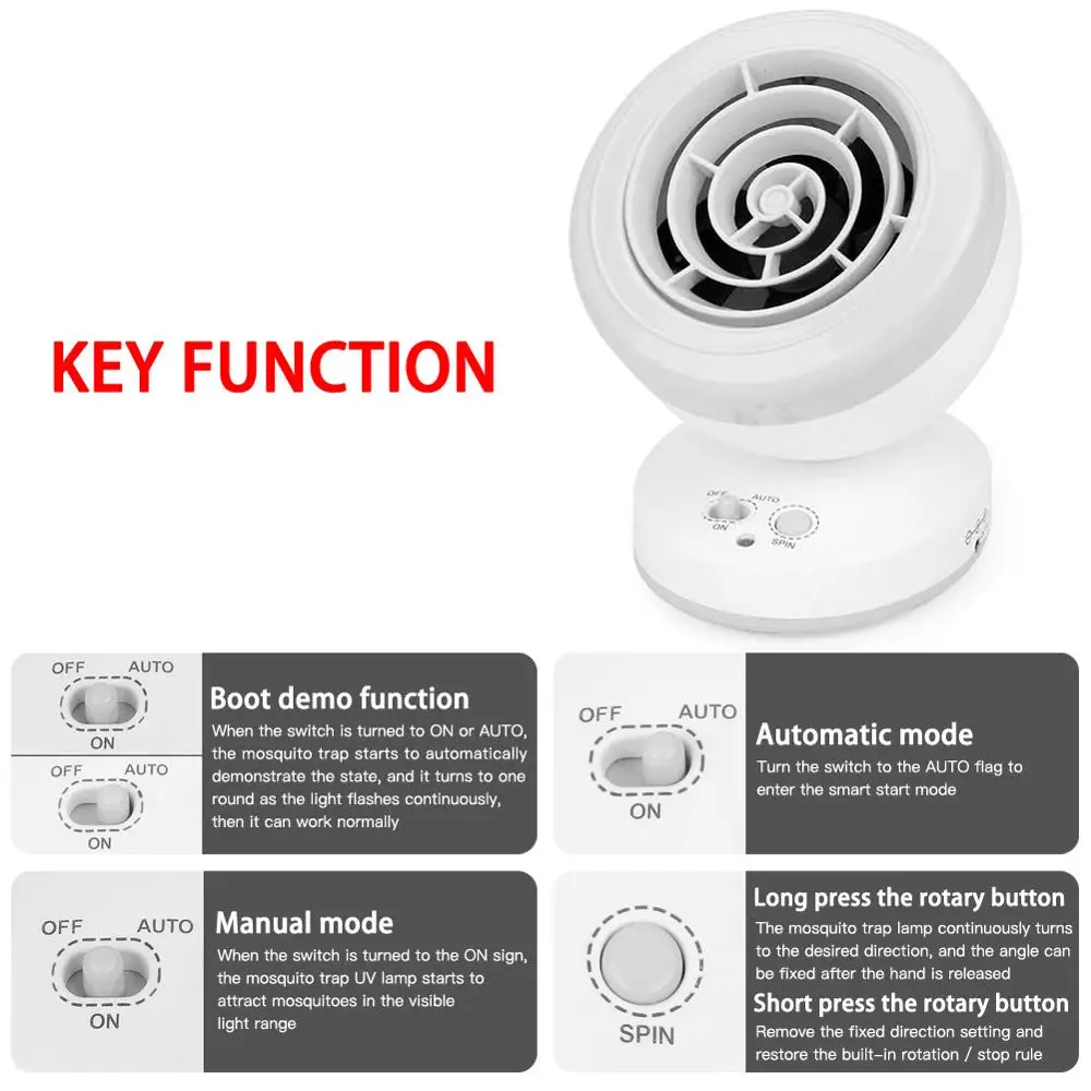 

360 Degree Shaking Head Mosquito Lamp, USB, Electric, No Noise, No Radiation, Can Kill Insects, Flies, Traps