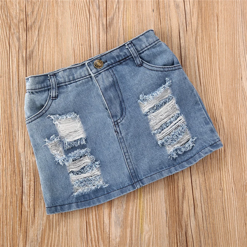 Летняя одежда для маленьких девочек белая джинсовая короткая юбка с
