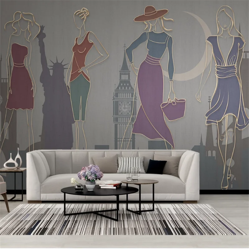 wellyu Customized large 3d wallpaper modern minimalist light luxury city building character model tooling background wall | Обустройство