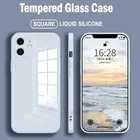 Прямоугольный чехол для телефона из закаленного стекла для iPhone 12 Mini 11 Pro Max SE 2020 X XR XS Max 8 7 Plus, жидкий силиконовый чехол ярких цветов