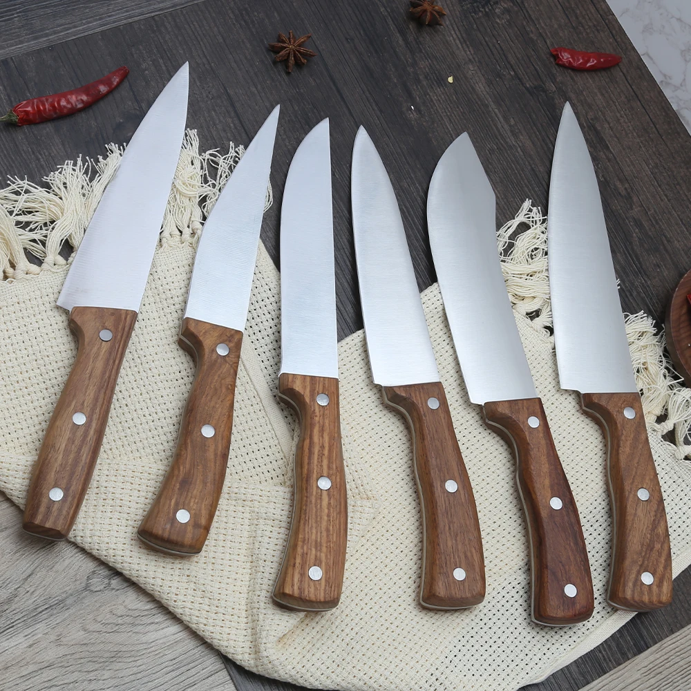 

New 6pcs Knife Set Kitchen 5CR15MOV Stainless Steel Knives Set 6" 7" 8" Inch Chef Slicing Cleaver Cooking Knife Tool Wood Handle
