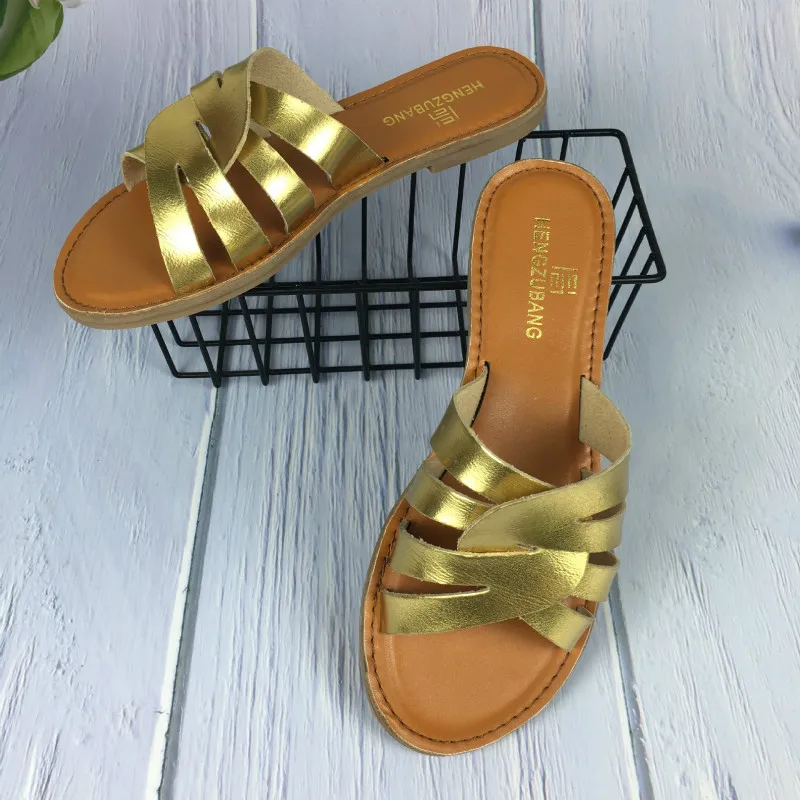 

2021 New Fashion Summer Shoes Woman Breathable Hollow Outer Wear Woven Comfort Ladies Slippers Flat with Female Leisure Slides