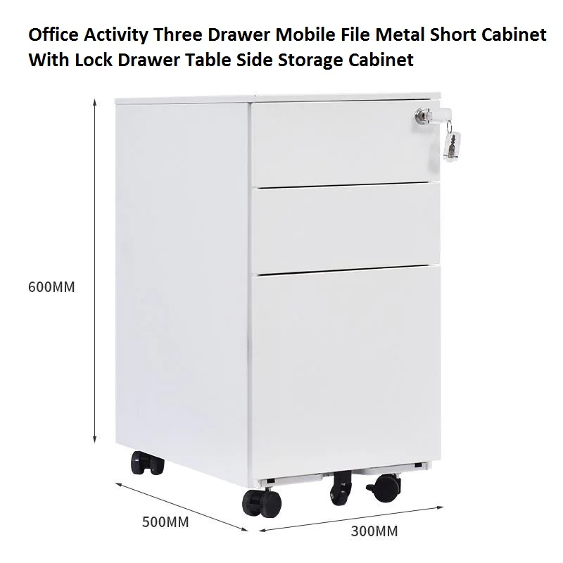 

Office Activity Three Drawer Mobile File Metal Short Cabinet With Lock Drawer Table Side Storage Cabinet