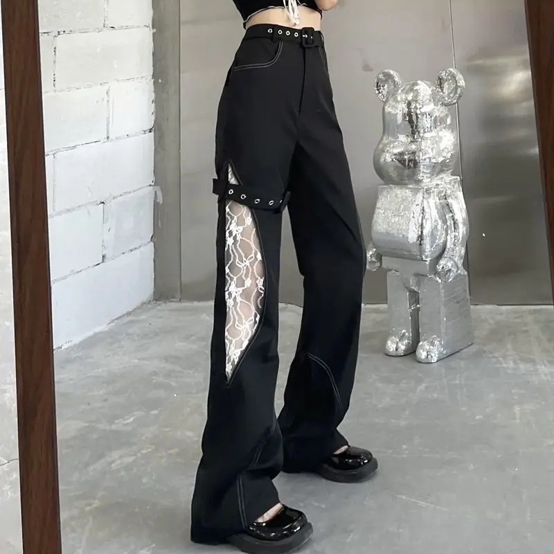 

Straight Casual Pants Women 's Summer Ins Dark Lace Stitching Wide-Leg Pants Loose Slimming Pants Tide