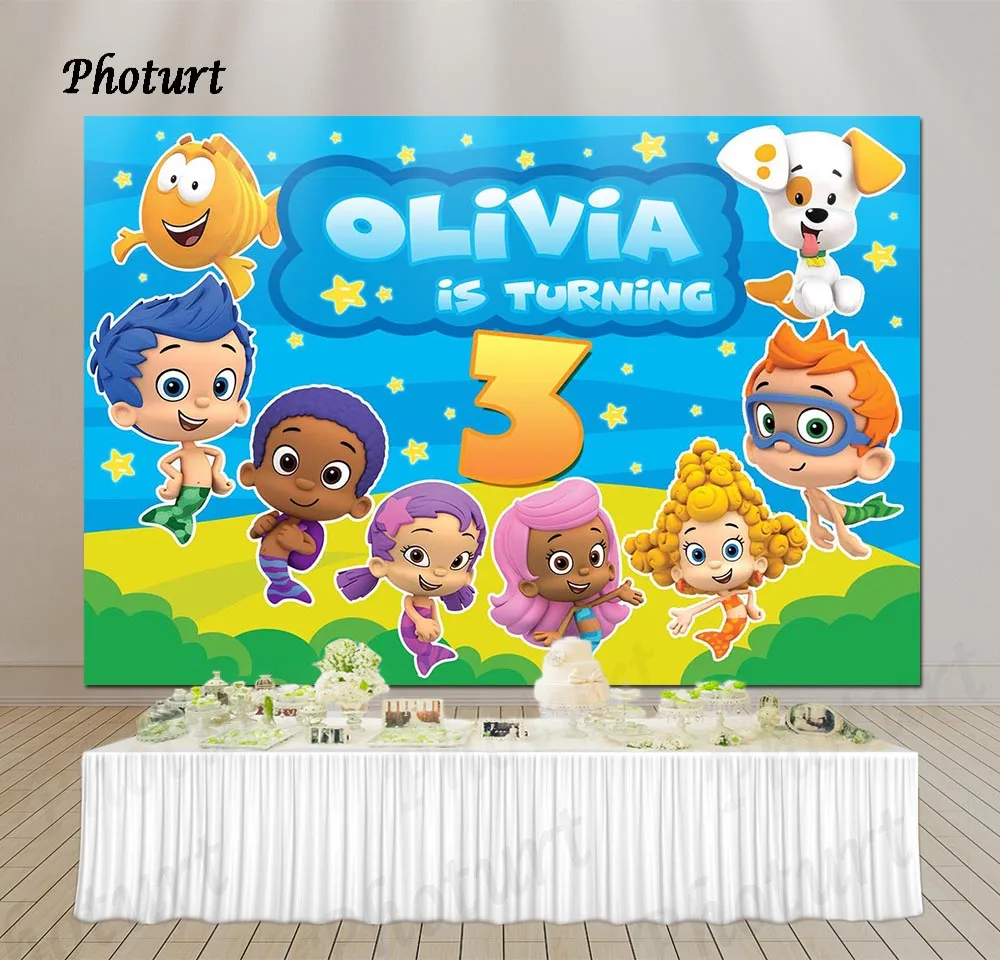 PHOTURT Bubble Guppies фон Baby Shower День рождения для студийной съемки под морской акулы