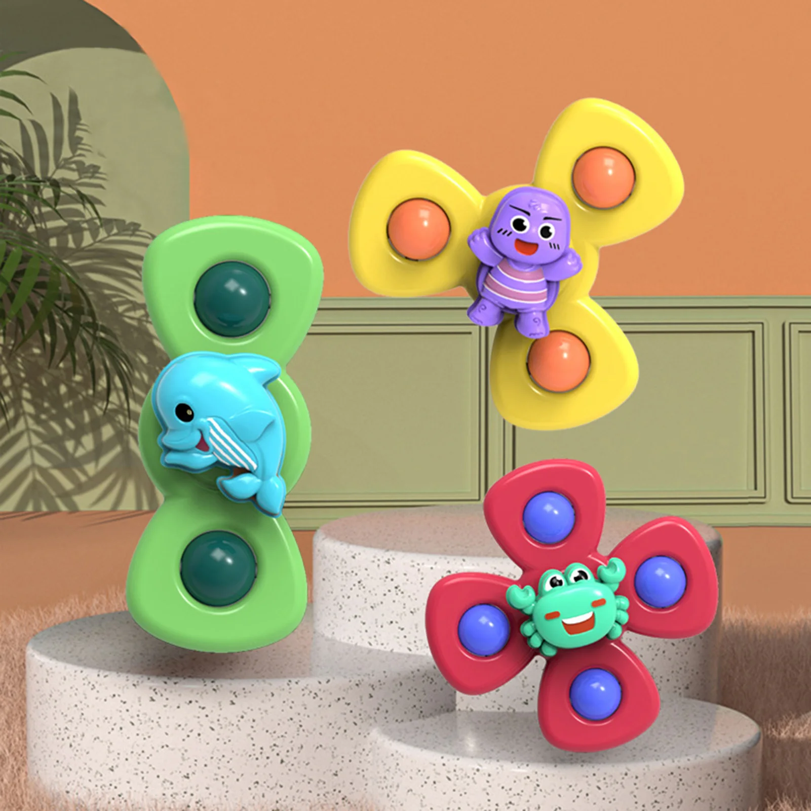 

1pcs Cartoon Fidget Spinner Kids Toys ABS With Suction Cup Colorful Gyro Toy Relief Stress Educational Fingertip Rattle Toys