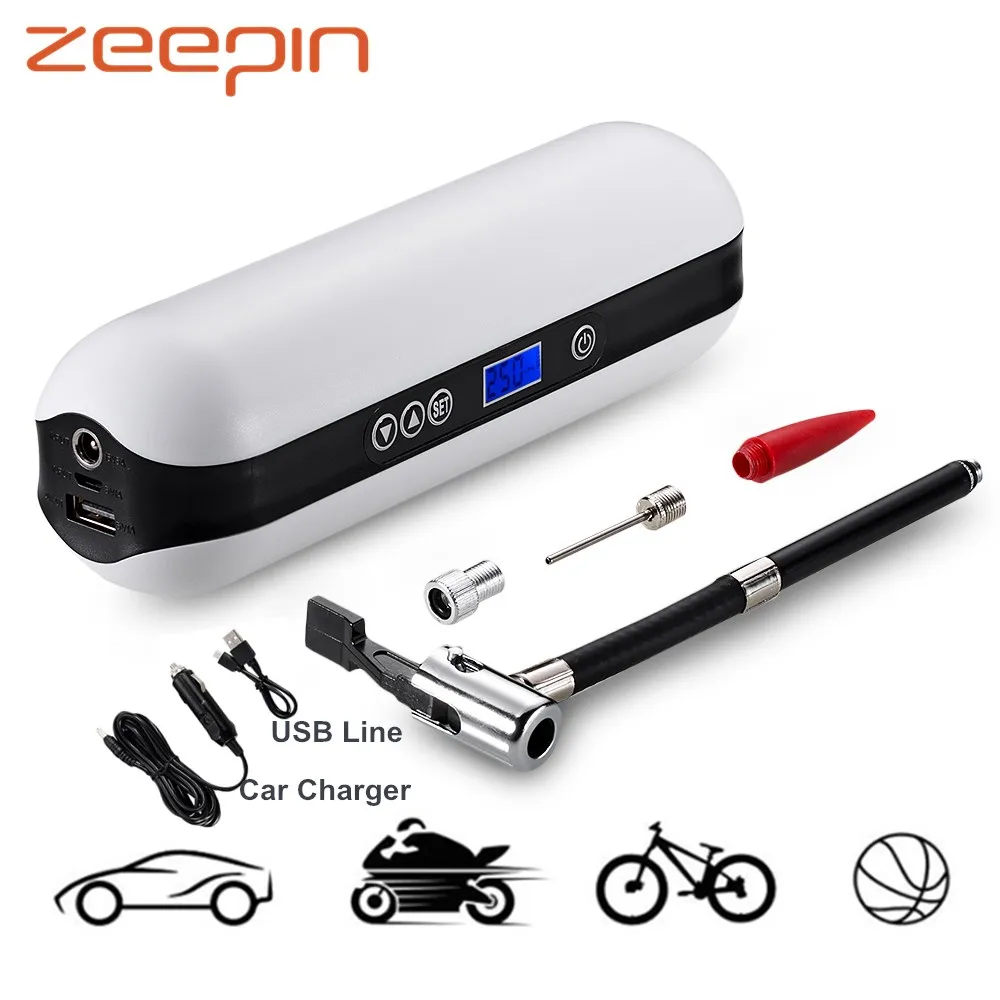 Portable Air Compressor Car Bicycle Toy Airbed Mini With Tyre Pressure Gauge LED Light 4 Unit Options 5V 5A 150 PSI | Автомобили и