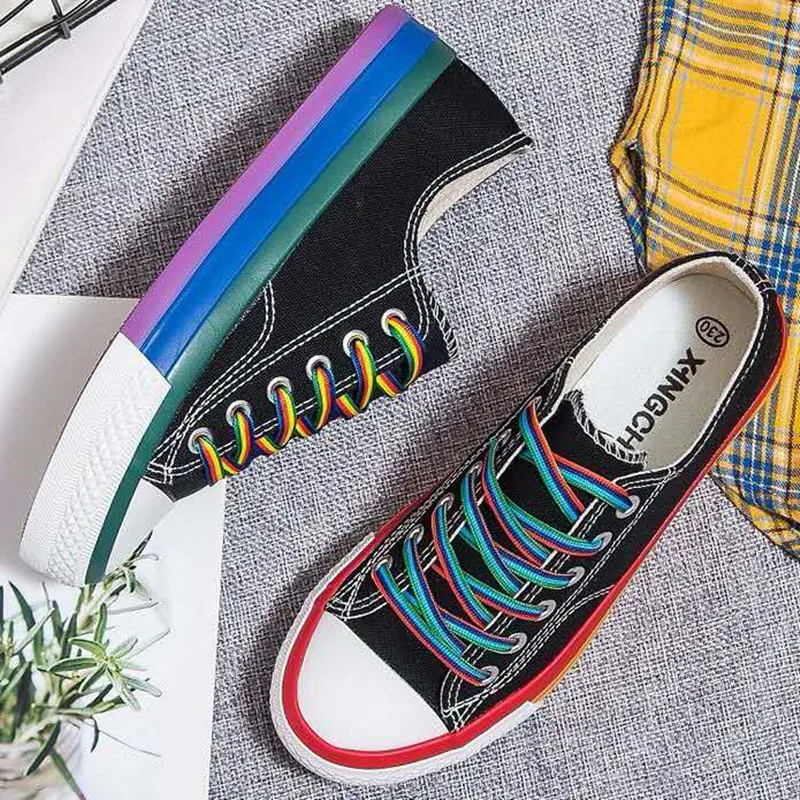 Женские парусиновые туфли Rainbow Новинка корейские повседневные сетчатые красные