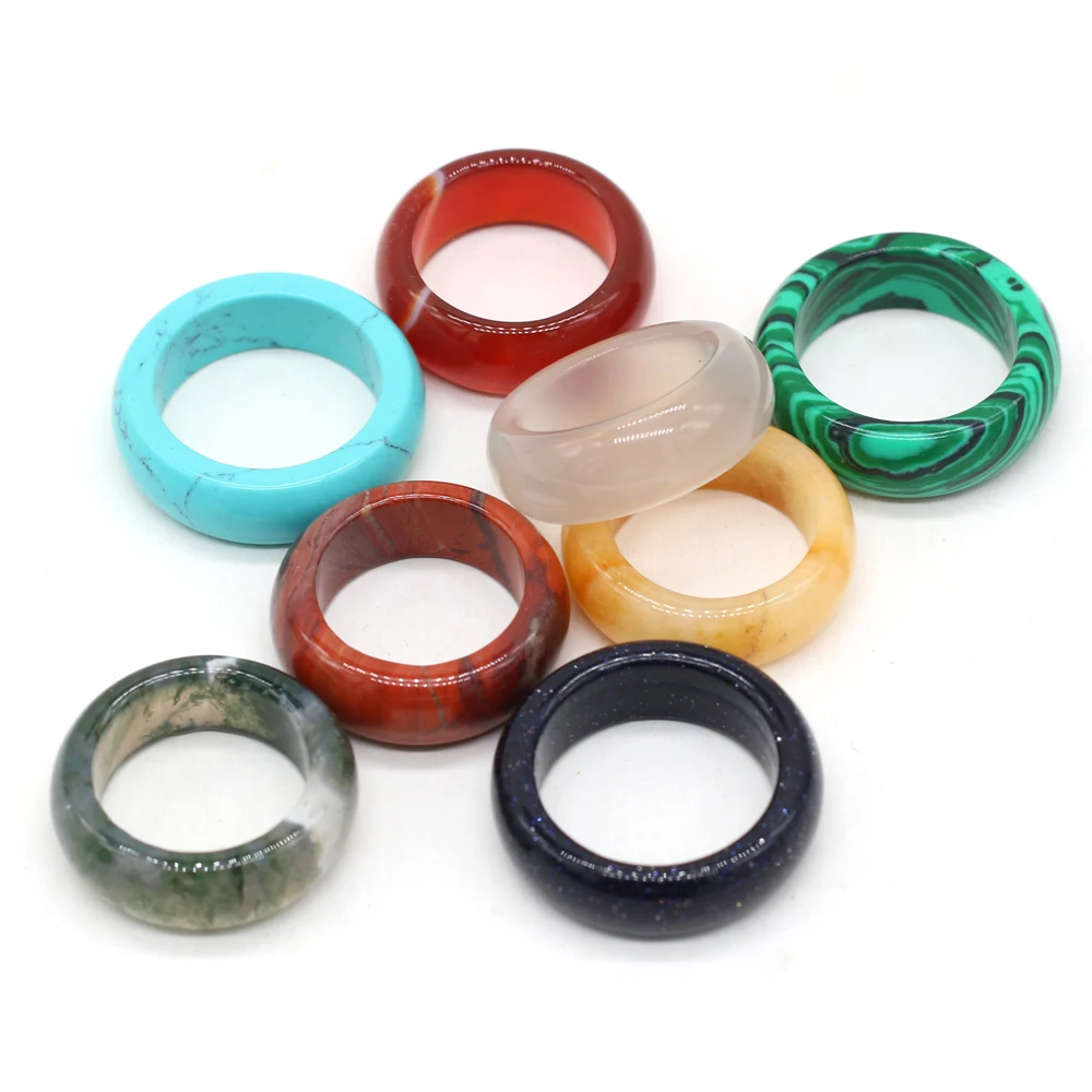 

12 Pcs One Set Natural Stone Rings Mixed Stone Rings Crystal Agates Jewelry For Meditation Healing