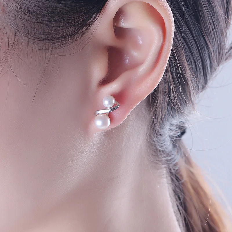 

NEW Fashion Natural freshwater Pearl jewelry Earrings For Women Oblate Double Pearl Earrings Wedding