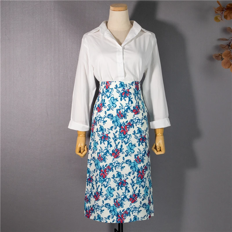 

8 color Summer lady floral skirt mid-length straight package hip pencil skirt high waist vintage elegant women skirts 2021