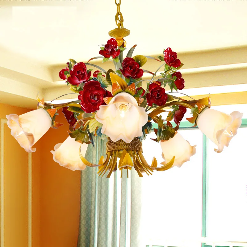 European Flower LED chandelier lighting Glass Shade Rose Lamp living room hanging lights dining Girls bedroom Lights D72 | Лампы и